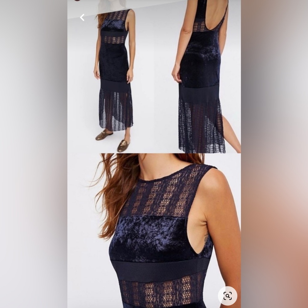 Free People Dark Navy Velvet Lace Maxi Large